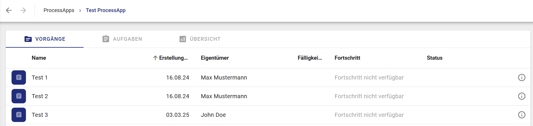 In diesem Screenshot wird Ihnen beispielhaft die Vorgangsliste eines Projekts angezeigt.